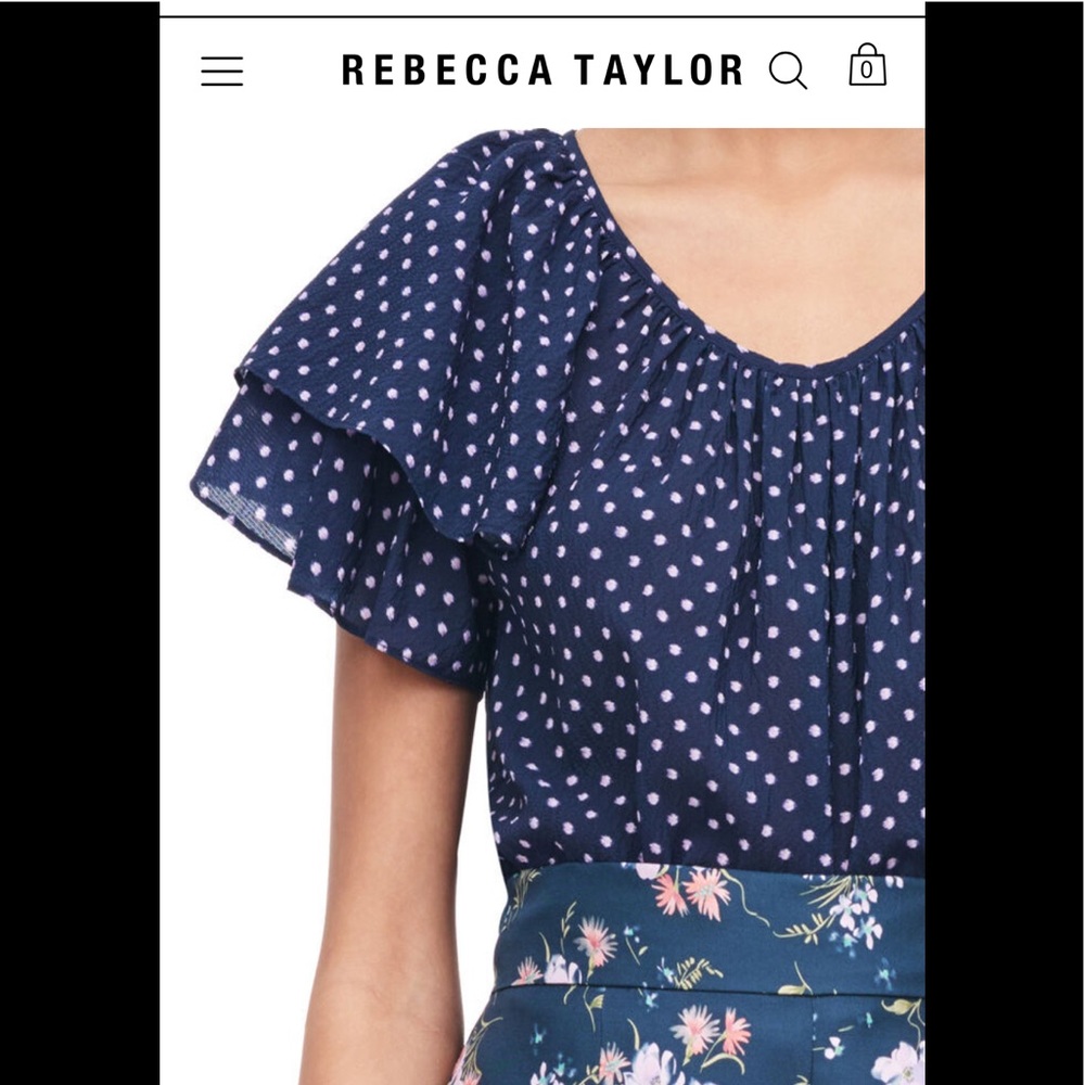 REBECCA TAYLOR - NWOT IKAT DOT PRINT SILK RUFFLE TOP